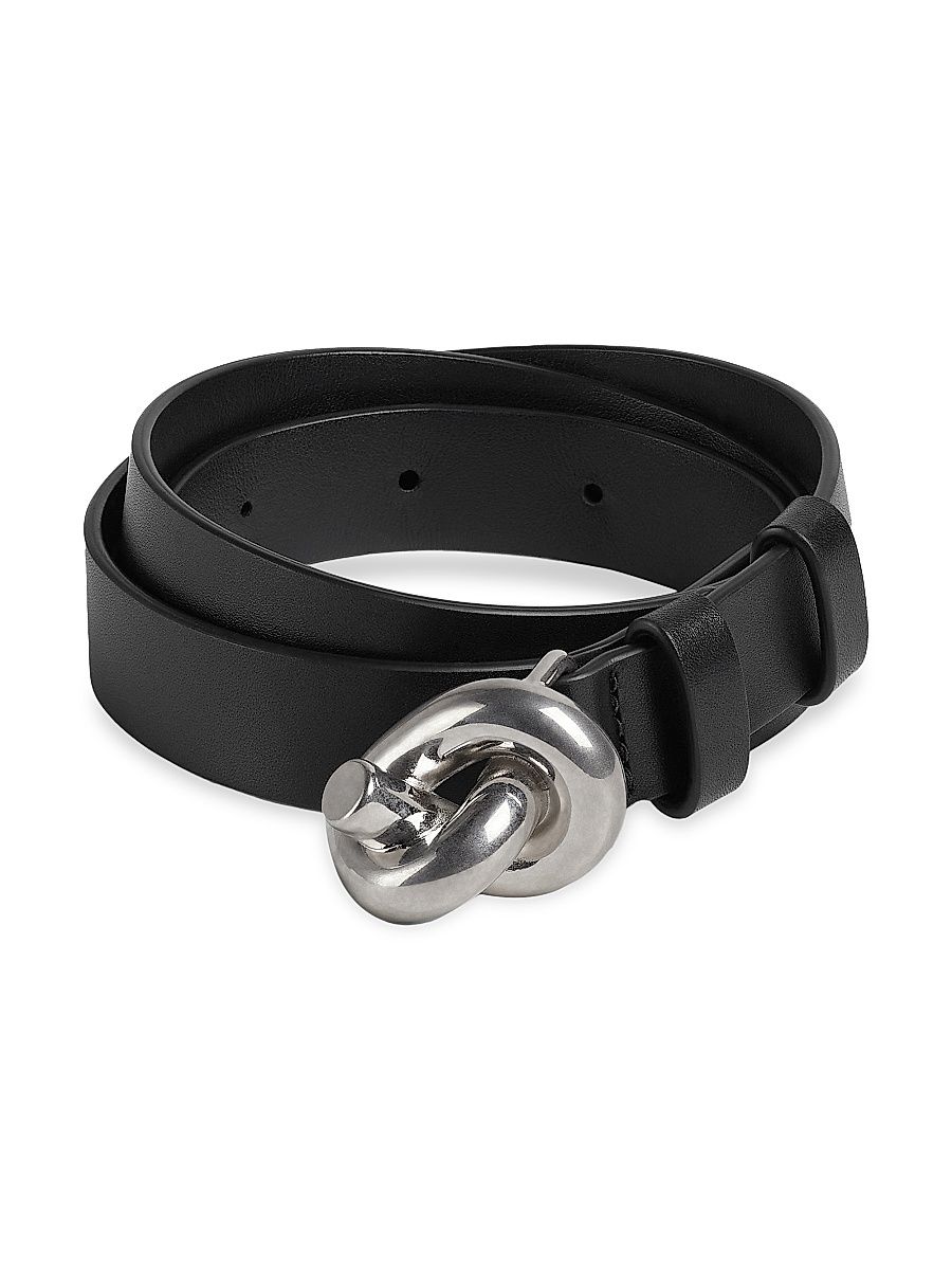 Women's Knot Leather Belt - Black Silver - Size Medium