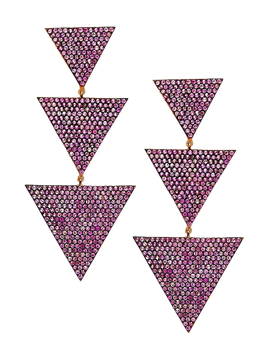 Women's Megan 14K-Rose-Gold Vermeil & Crystal Triangle Drop Earrings - Hot Pink