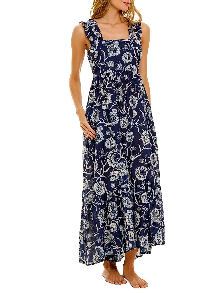 Women's Summer Soirée Mika Claire Cotton Maxi Dress - Blue - Size XS