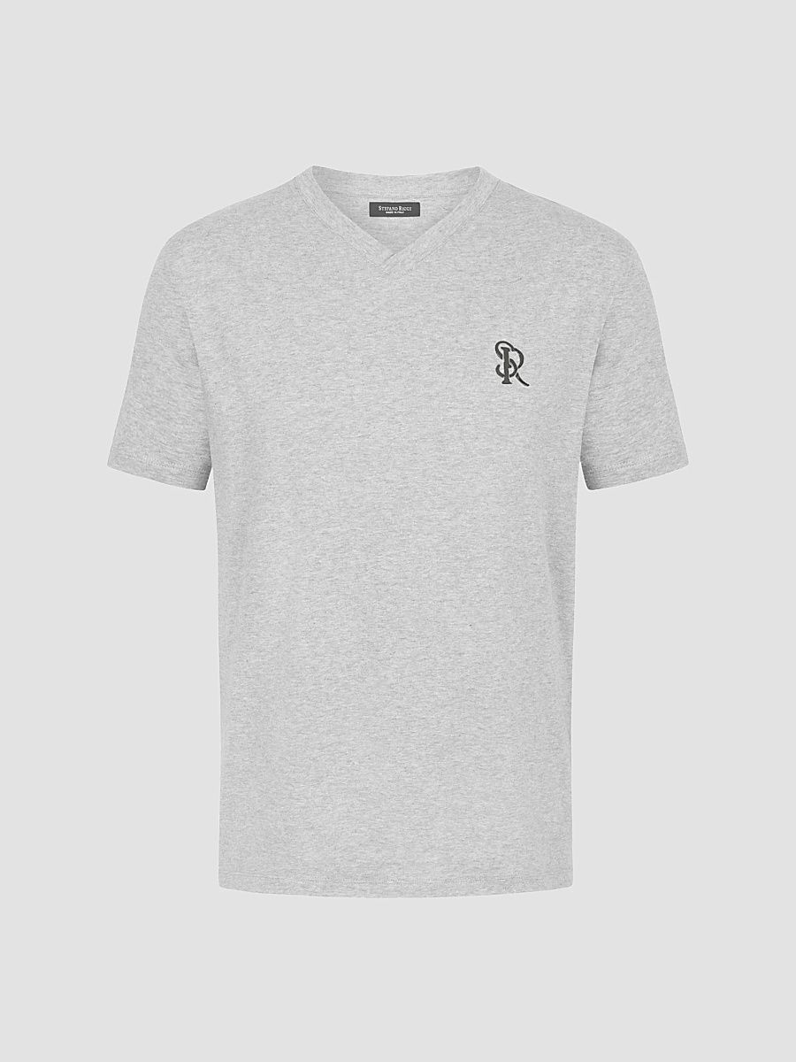 Men's Cotton V-Neck T-Shirt - Grey - Size XL
