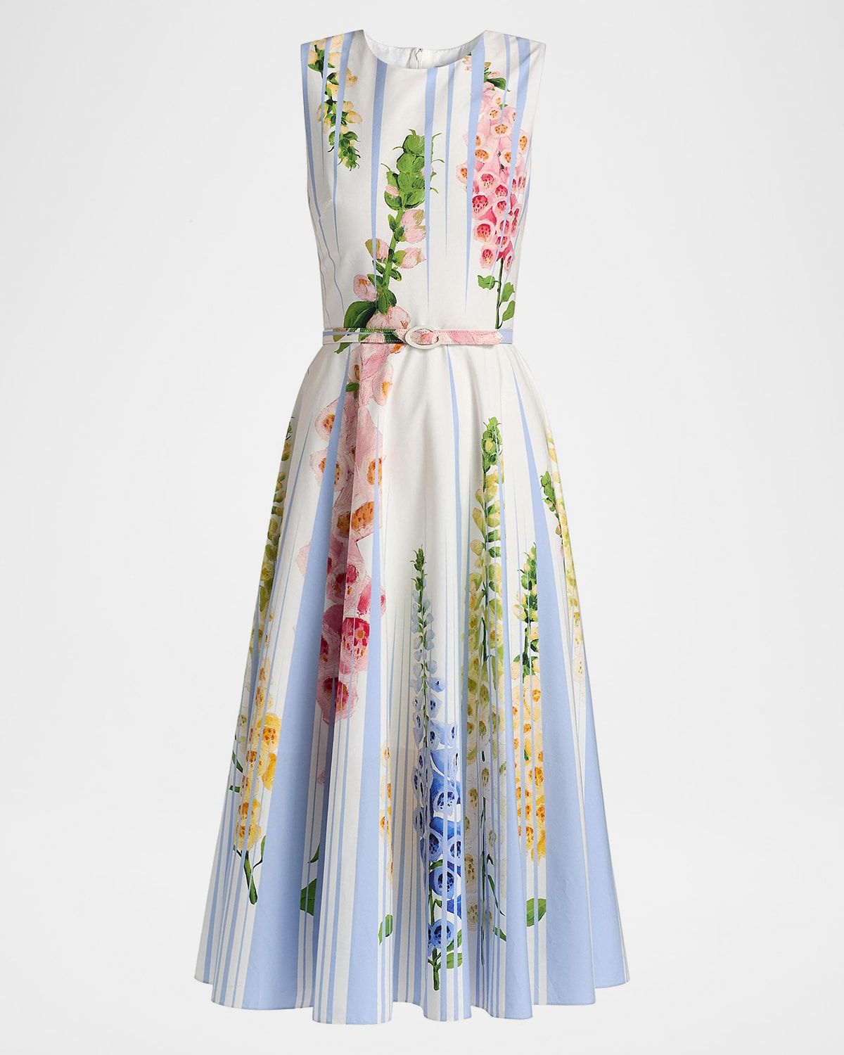 Foxglove Trompe L'oeil Belted Cotton Poplin Dress