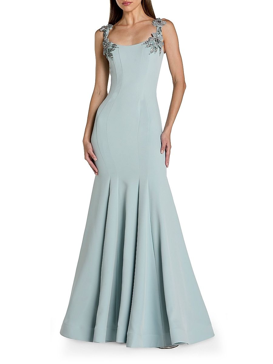 Women's Embellished Crepe Mermaid Gown - Powder Blue - Size 16