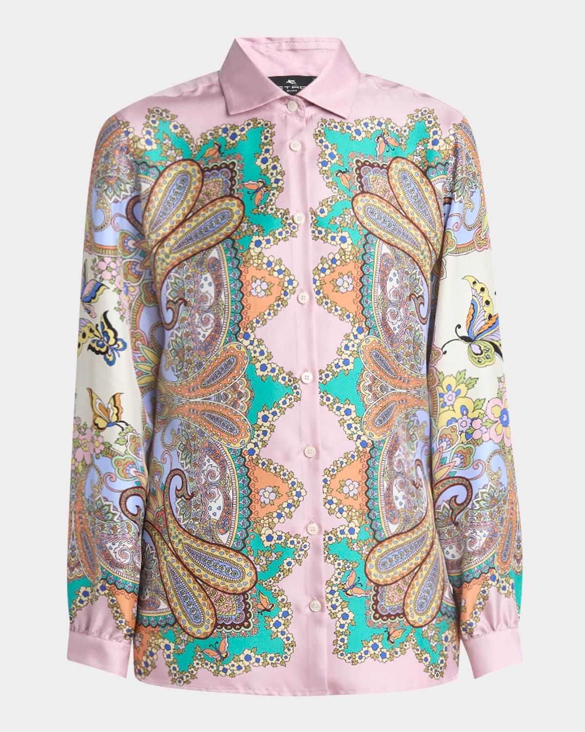 Pink Lucky Charm Medallion Silk Twill Blouse