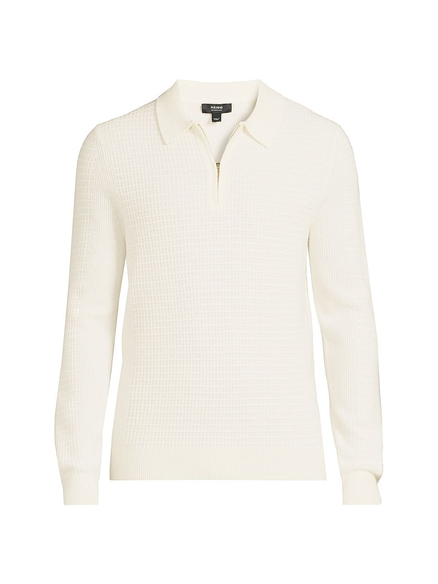 Men's Hamilton Waffle-Knit Wool Polo Sweater - Off White - Size XXL