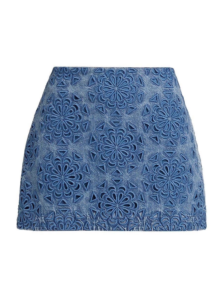 Women's Rubi Lasercut Denim Miniskirt - Avery Blue - Size 30