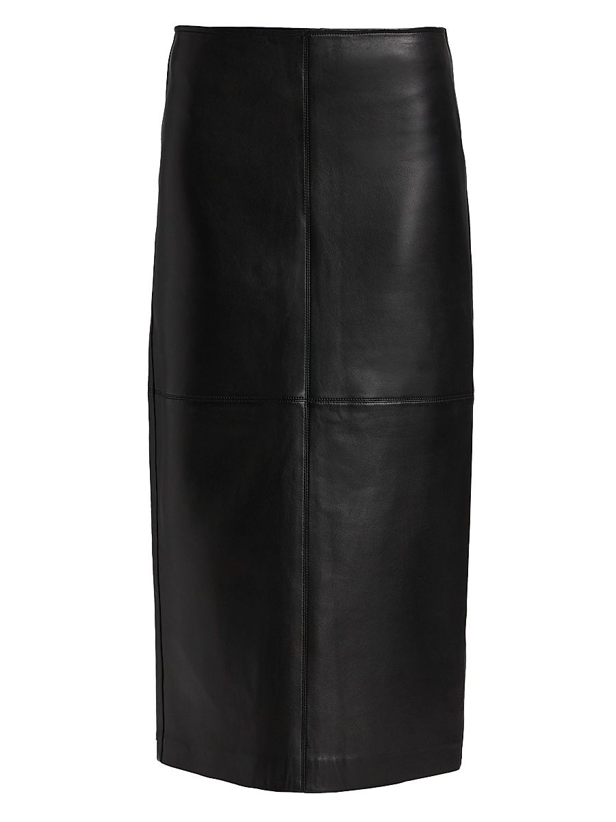 Women's Marta Straight Leather Midi-Skirt - Black - Size 14