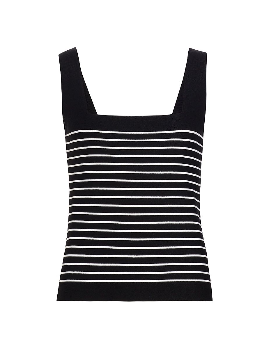Women's Ellie Squareneck Striped Knit Tank - Noir W Sky White - Size XL
