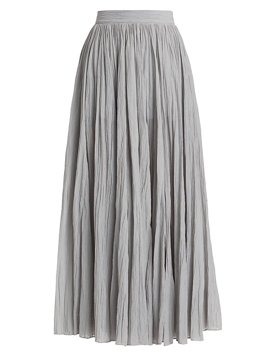Women's Crinkled Cotton Plissé Maxi Skirt - Pale Grey - Size 2