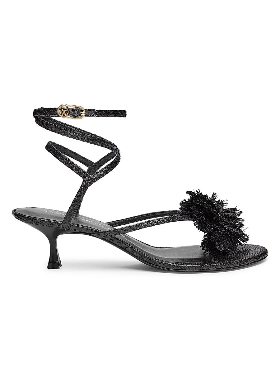 Women's Belize Floral-Appliquéd 50MM Raffia Ankle-Wrap Sandals - Black - Size 6