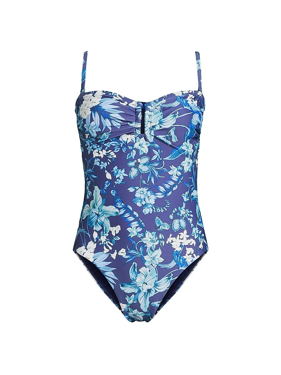 Women's Queen Floral One-Piece Swimsuit - Indigo Multi - Size XL