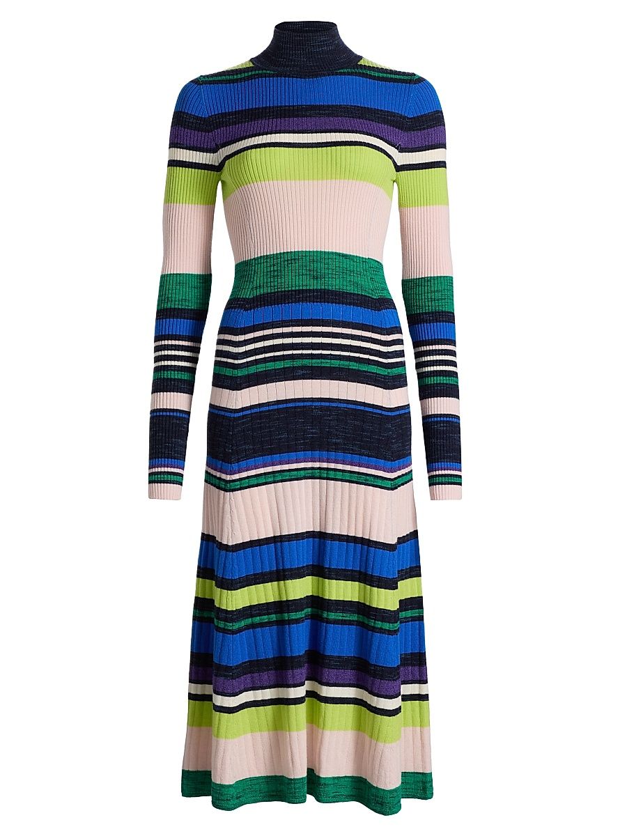 Women's Monaco Striped Rib-Knit Midi-Dress - Ultramarine Stripe - Size XL