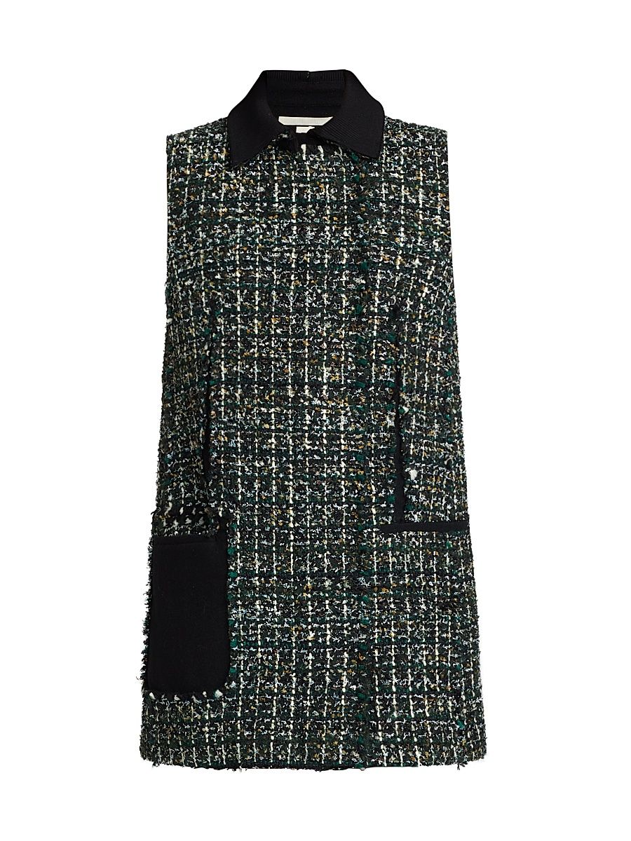 Women's Collared Tweed Minidress - Hunter Green - Size 14