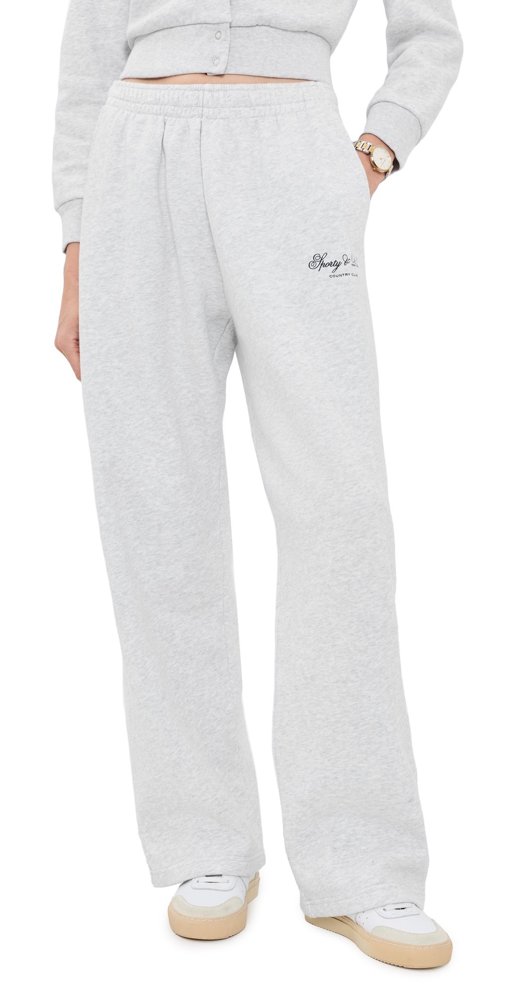 Sporty & Rich Basilo Club Script Wide Sweatpants Heather Gray XL