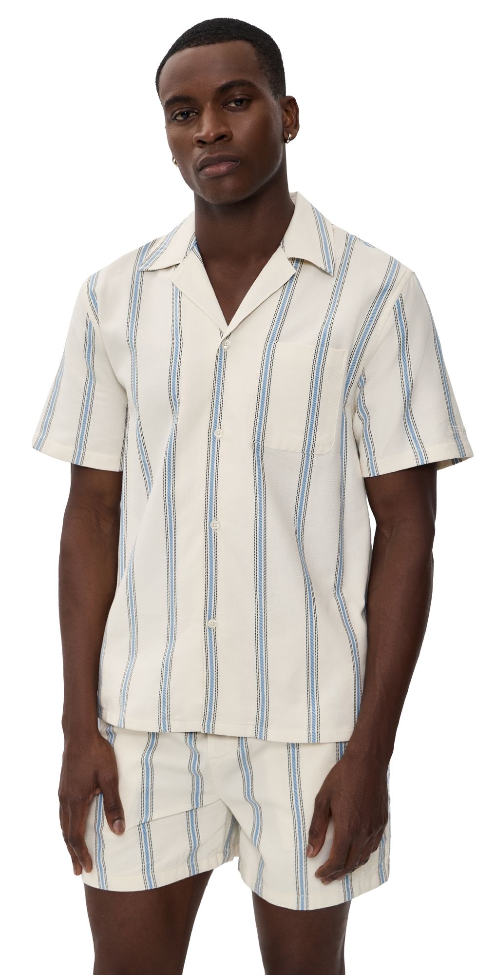 Les Deux Lawson Stripe Short Sleeve Shirt Eggnog White L