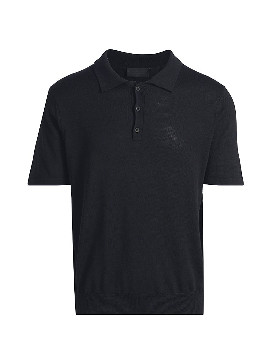 Men's Bryce Short-Sleeve Silk-Cotton Polo Sweater - Dark Navy - Size XXL