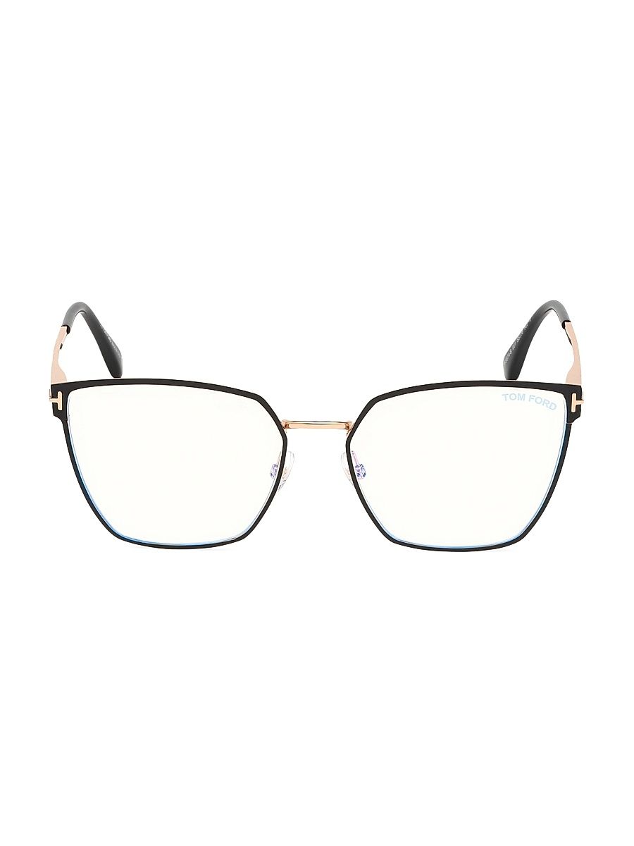 Women's 56MM Angular Metal Blue Block Glasses - Black