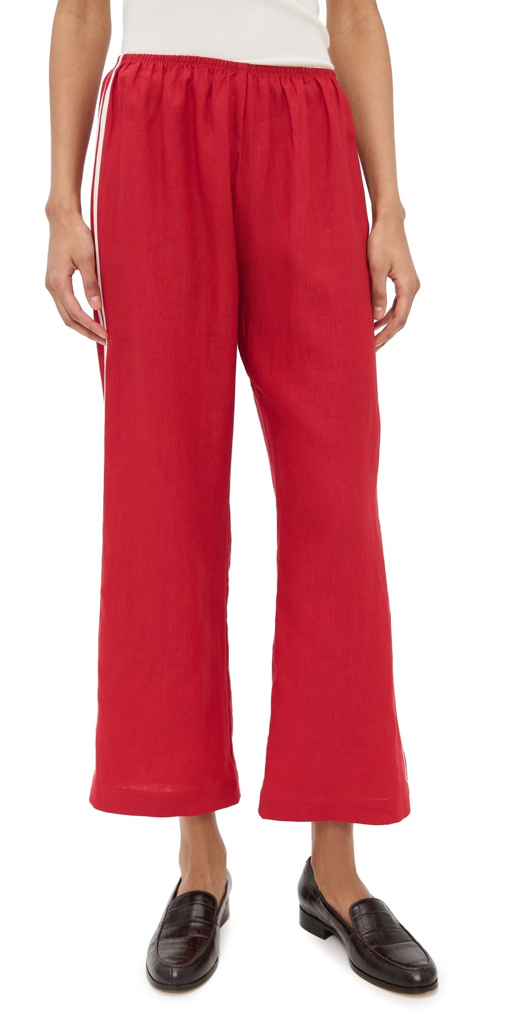 DONNI. The Linen Stripe Crop Racer Pants Bell Pepper XXS