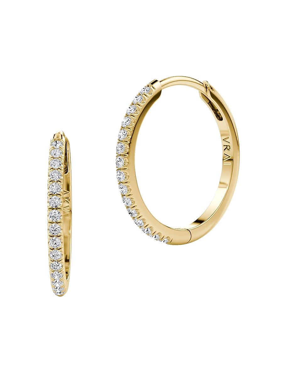 Women's Huggie Hoops 14K Gold & 0.24 TCW Lab-Grown Diamond Half Eternity Hoop Earrings - Yellow Gold