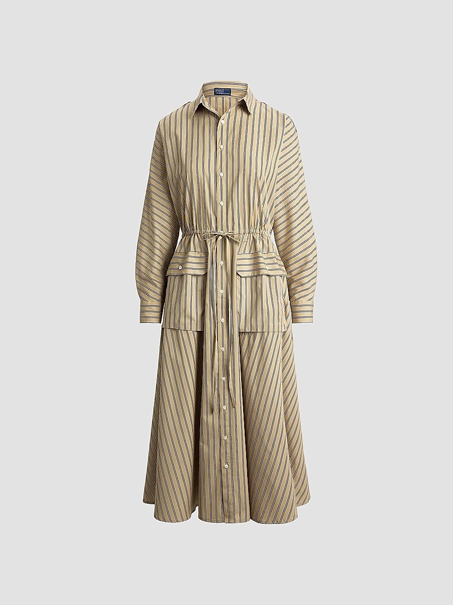 Polo Ralph Lauren Women's Striped Cotton Canvas Utility Shirtdress - Tan Royal - Size 8