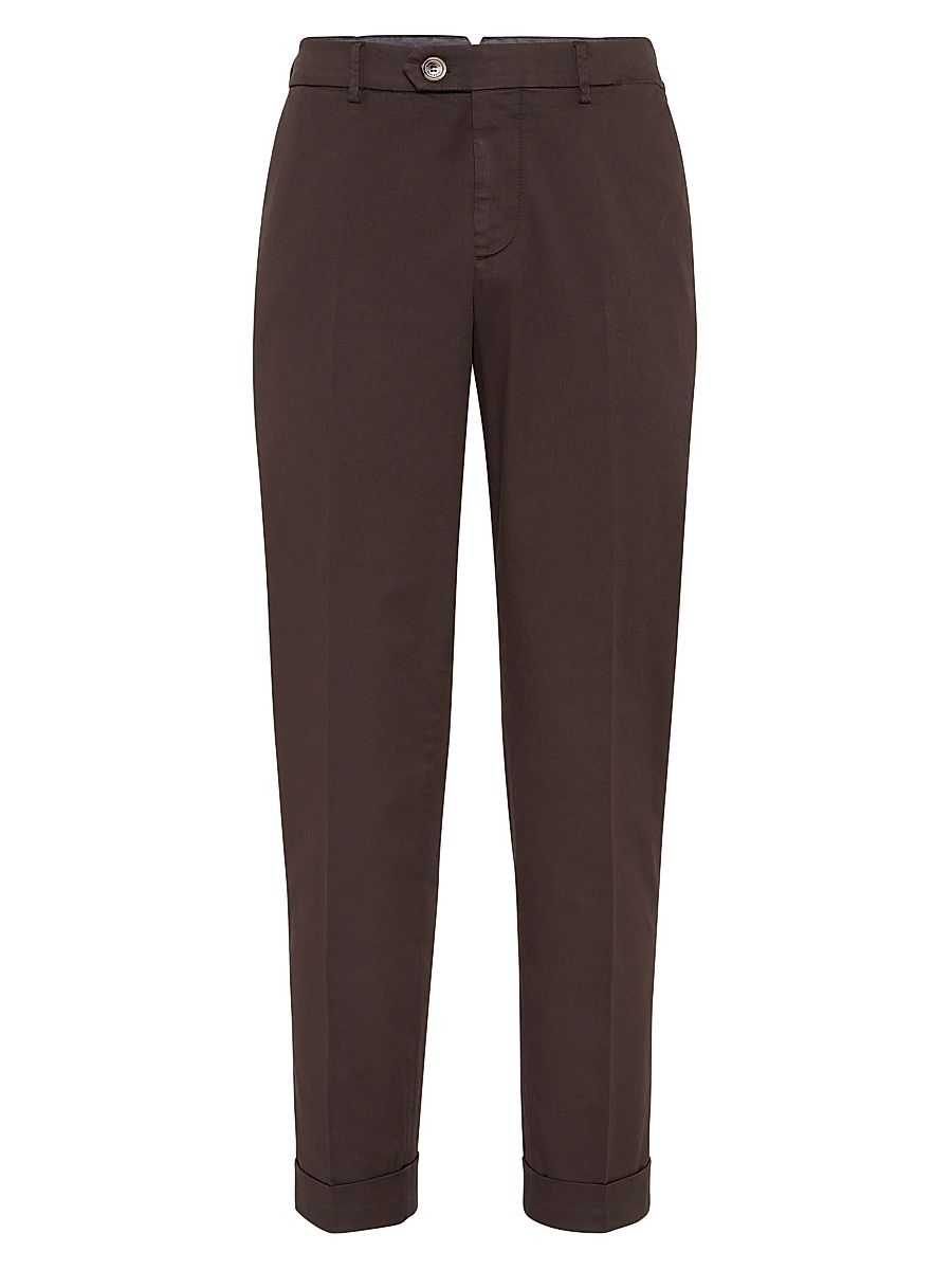Men's American Pima Cotton Comfort Gabardine Italian Fit Trousers - Brown - Size 44