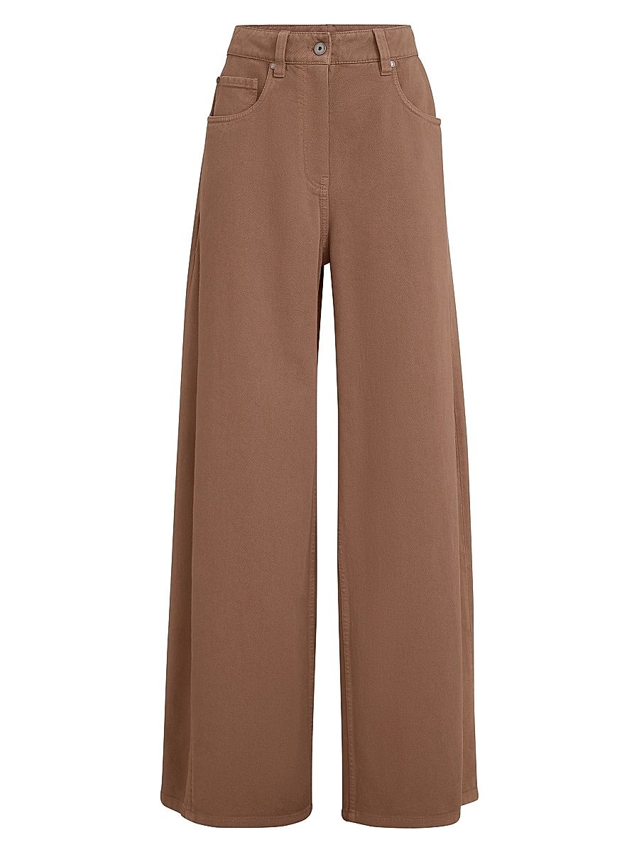 Women's Dyed Denim Wide Jeans with Monili - Brown - Size 18