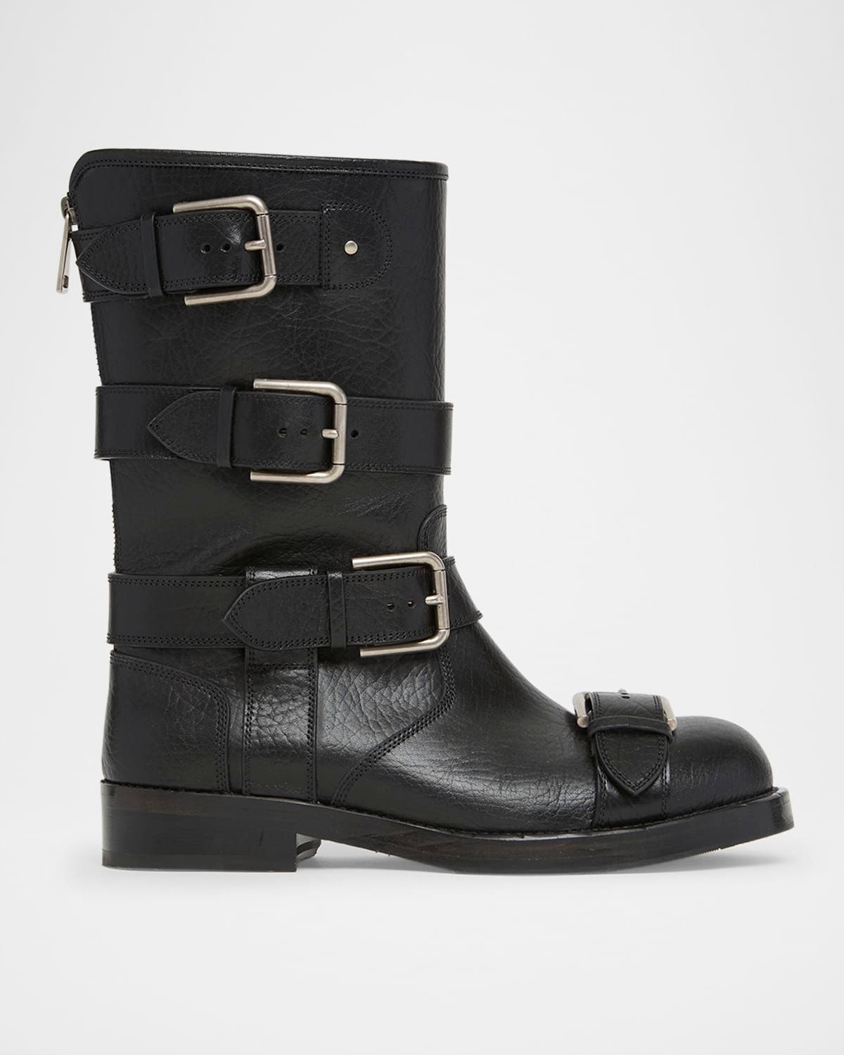 Leather Buckle Ankle Boots