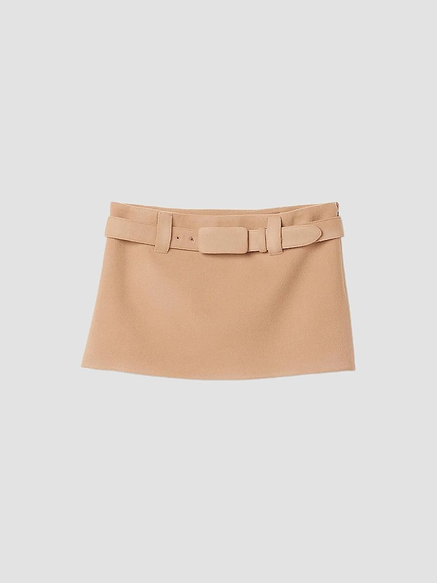 Miu Miu Women's Waxed Double Wool Mini-Skirt - Brown - Size 4
