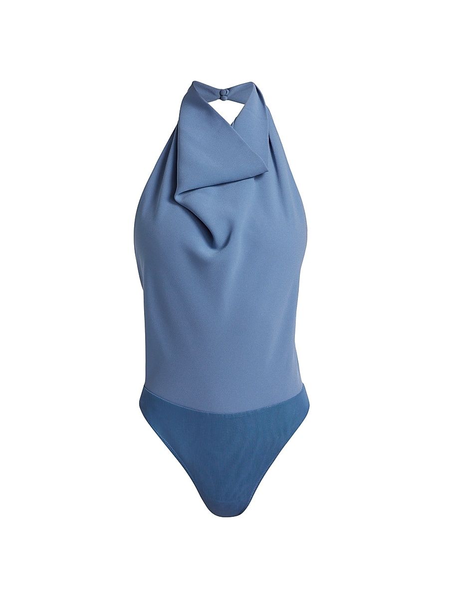 Women's Sheena Cowl Halterneck Open Back Bodysuit - Aegean Blue - Size Medium
