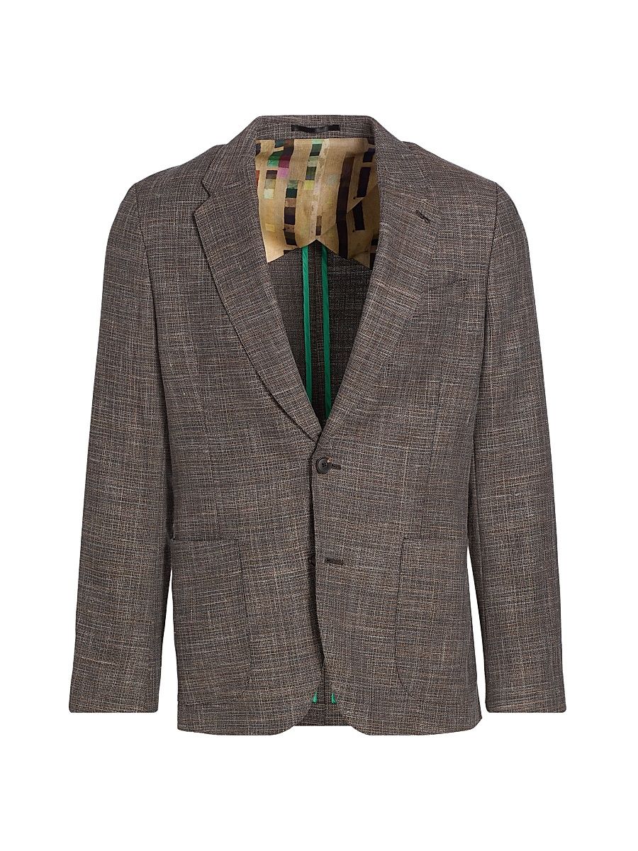 Men's Wool-Blend Single-Breasted Jacket - Grey Beige - Size 46