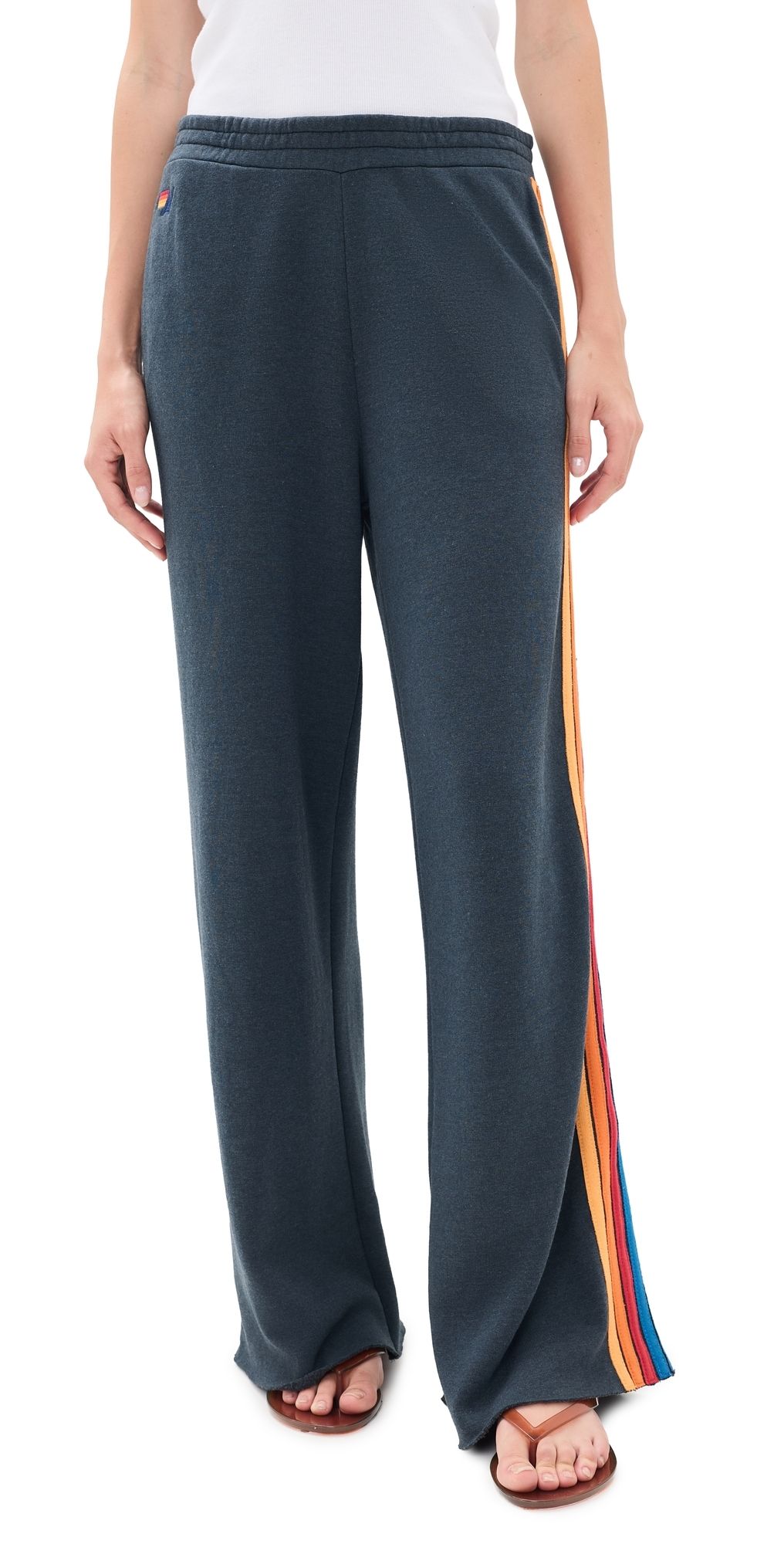Aviator Nation 5 Stripe Wide Leg Sweatpants Charcoal M