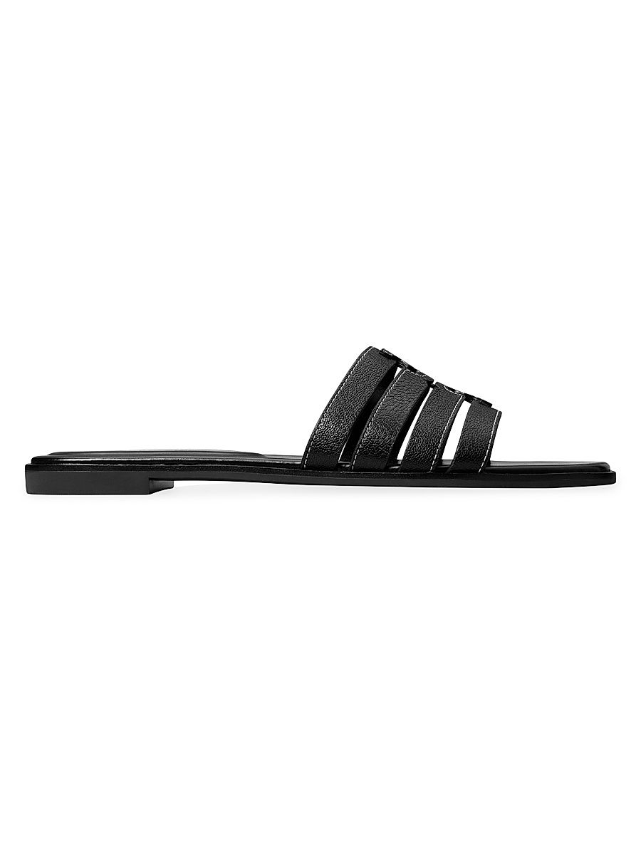 Women's Ines Cage Leather Slide Sandals - Perfect Black - Size 9