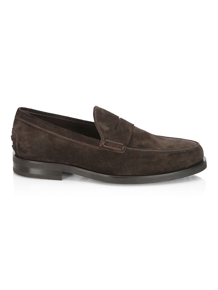 Men's Suede Penny Loafers - Dark Brown - Size 12