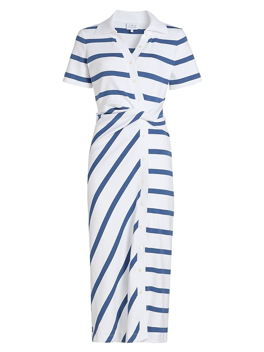 Women's Ellicot Striped Stretch Cotton Shirtdress - White French Blue Wide Stripe - Size XL