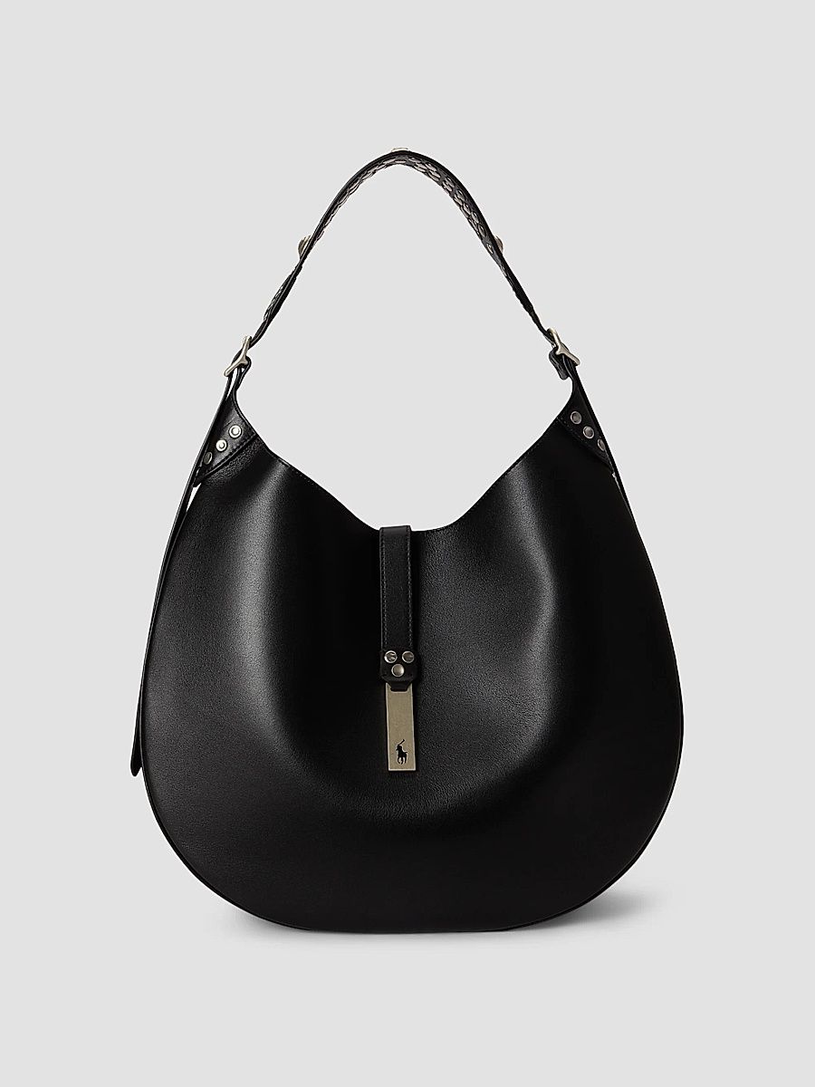 Polo Ralph Lauren Women's Polo ID Studded Leather Shoulder Bag - Black