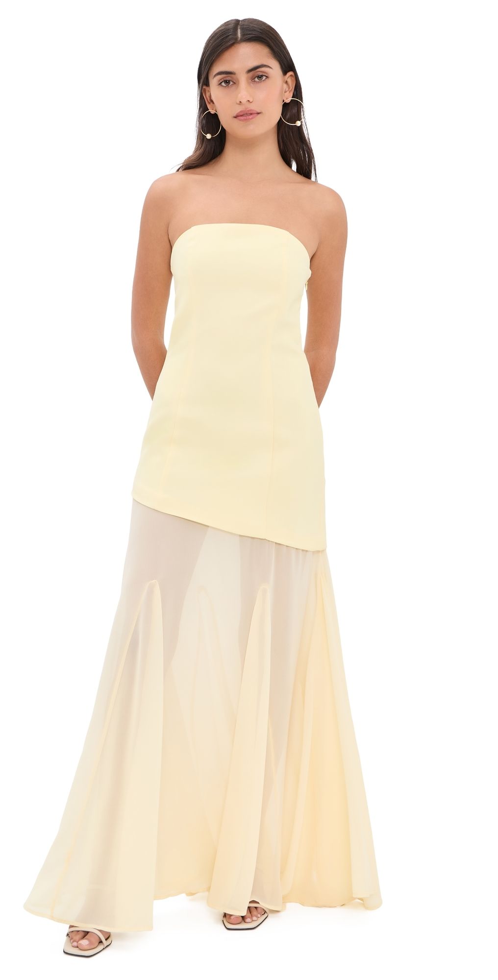 endless rose Strapless Combined Godet Dress Yellow M