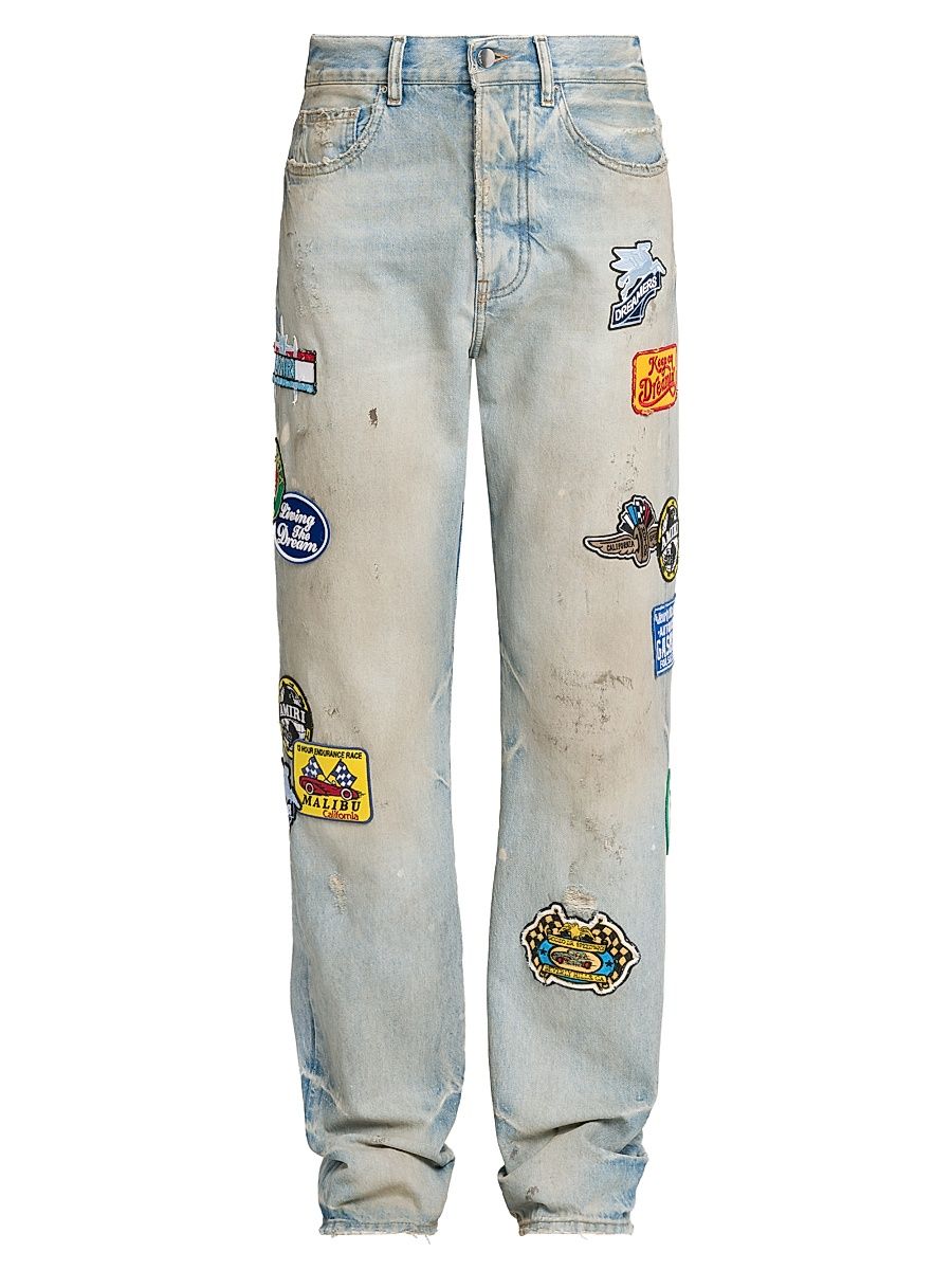 Men's Thrasher Repair Distressed Patch Slim-Fit Jeans - Perfect Antique Indigo - Size 28