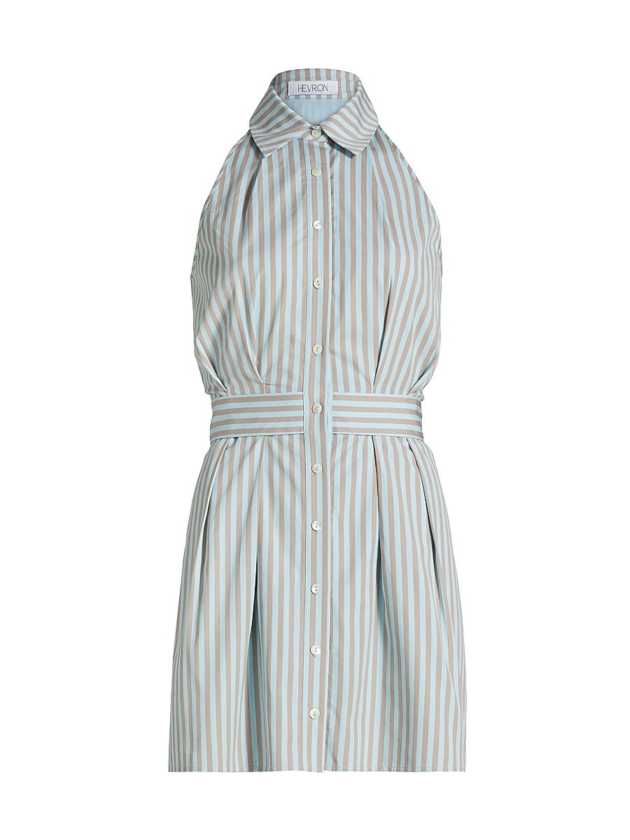 Women's Domino Striped Cotton Sleeveless Minidress - Ice Blue Stripe - Size Large