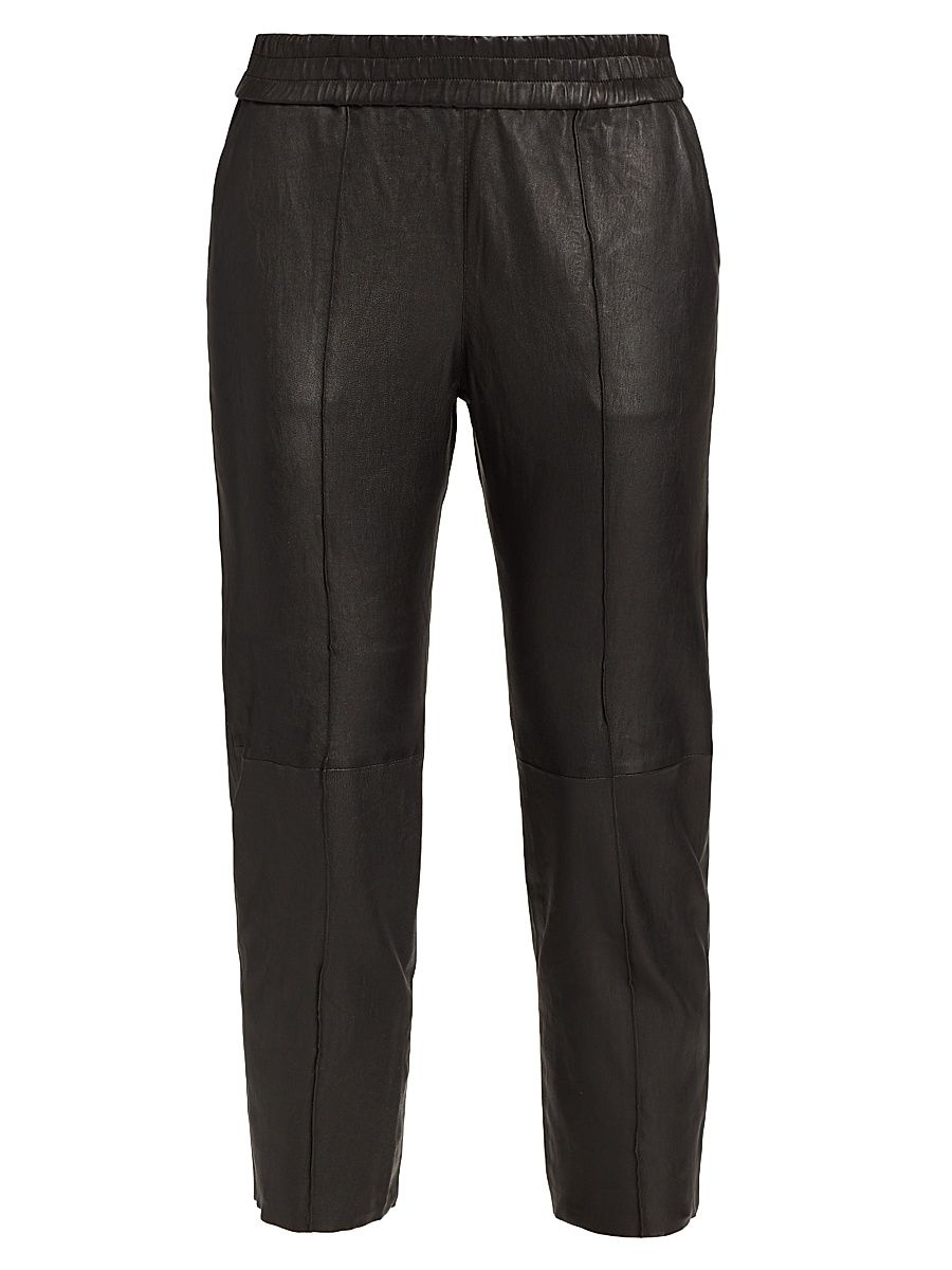 Women's Leather Slim Fit Joggers - Black - Size Large