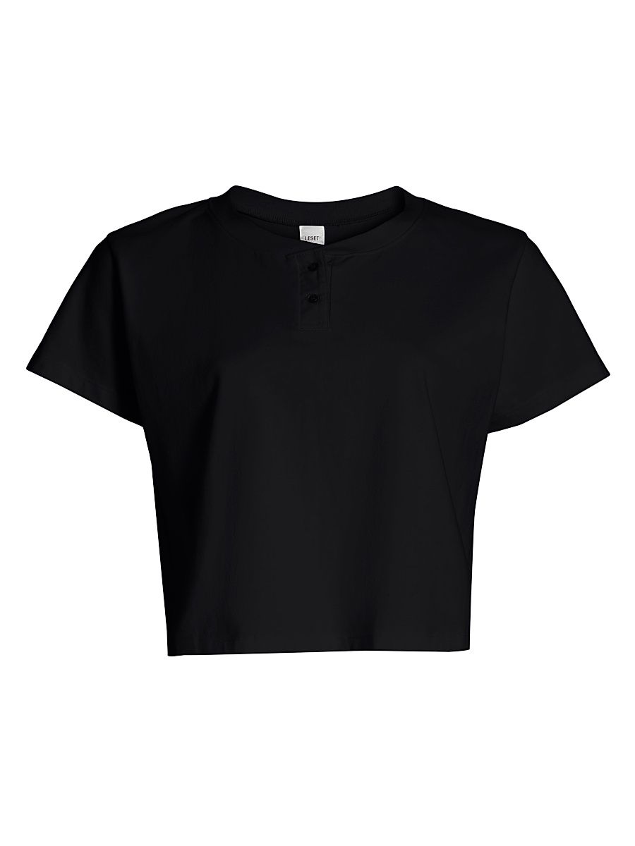 Women's Margo Cotton Henley Shirt - Black - Size XL