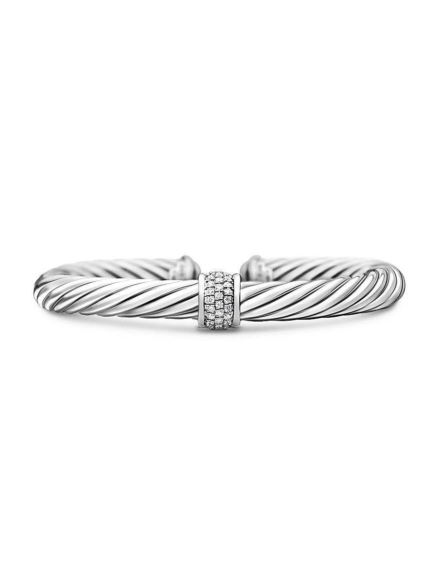 Women's Cable Classics Bracelet with Pavé Diamond Station - Sterling Silver - Size Medium