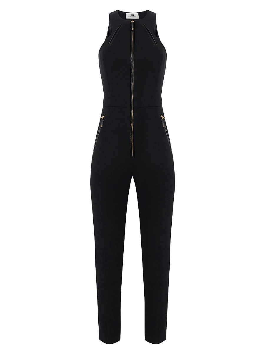 Women's Crêpe Zip Jumpsuit - Nero - Size 10