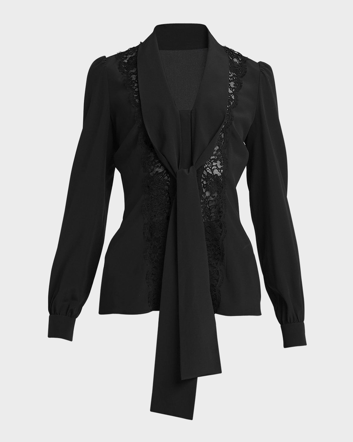 Tie-Neck Blouse with Lace Inset Detail