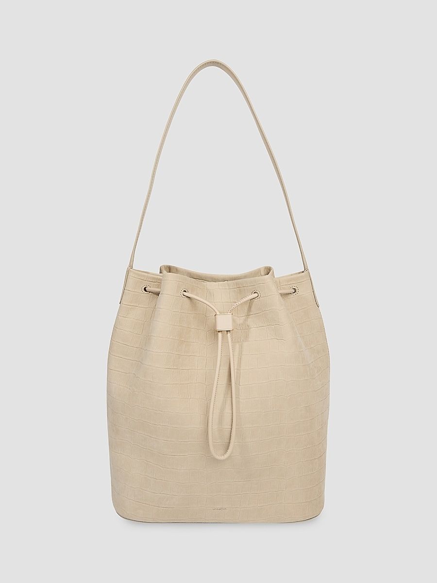 Women's Sarai Croc-Embossed Nubuck Bucket Bag - Marzipan
