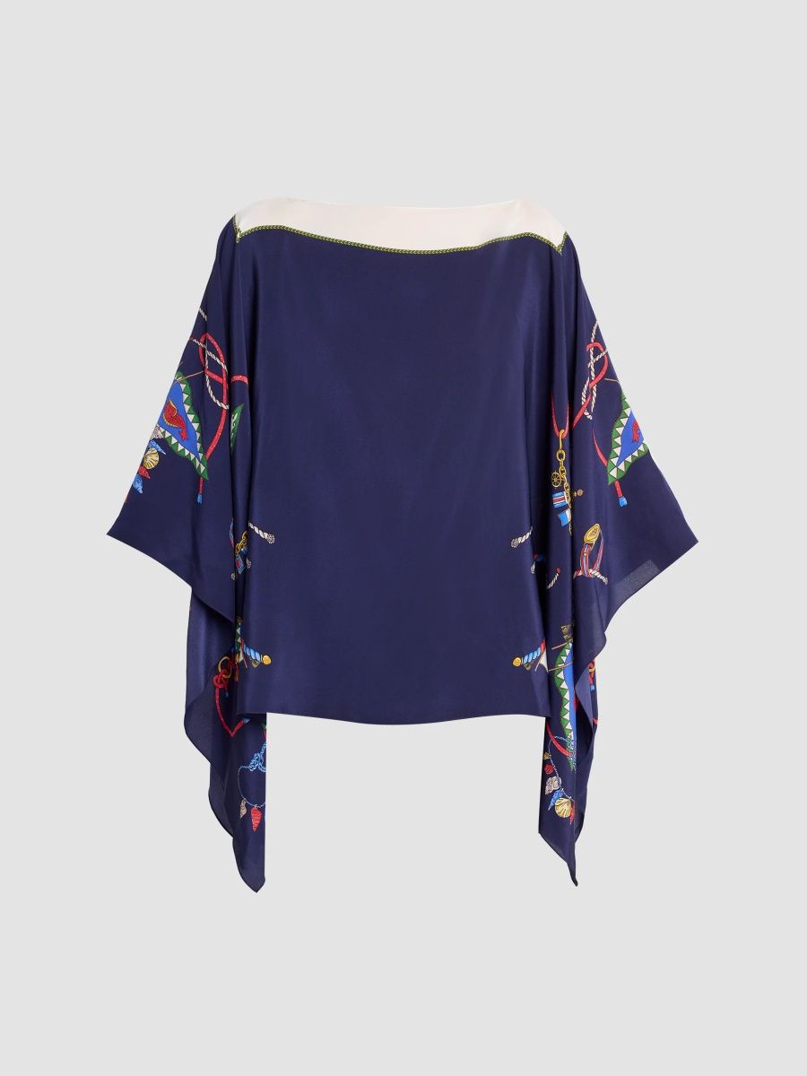 Etro Women's Status Printed Silk Cape Blouse - Print Blue Base