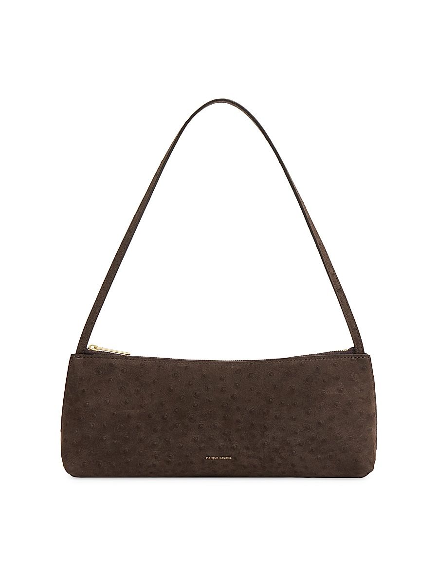 Women's Gaia Ostrich-Embossed Leather Baguette Bag - Ebony