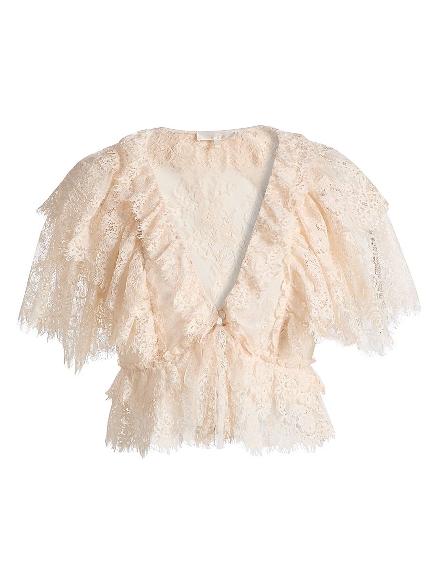 Women's Caper Tiered Lace Crop Top - Ivory - Size Large