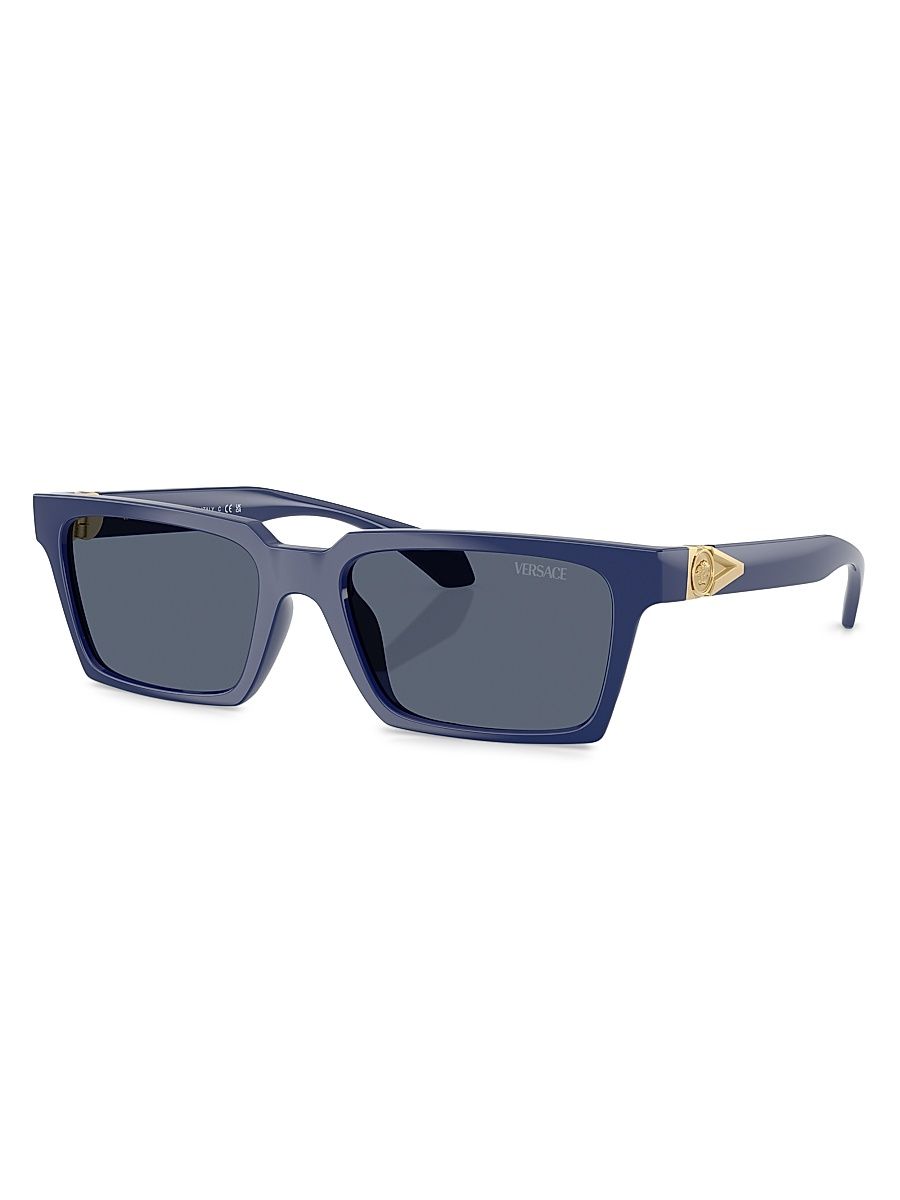 Men's 55MM Rectangular Sunglasses - Solid Blue