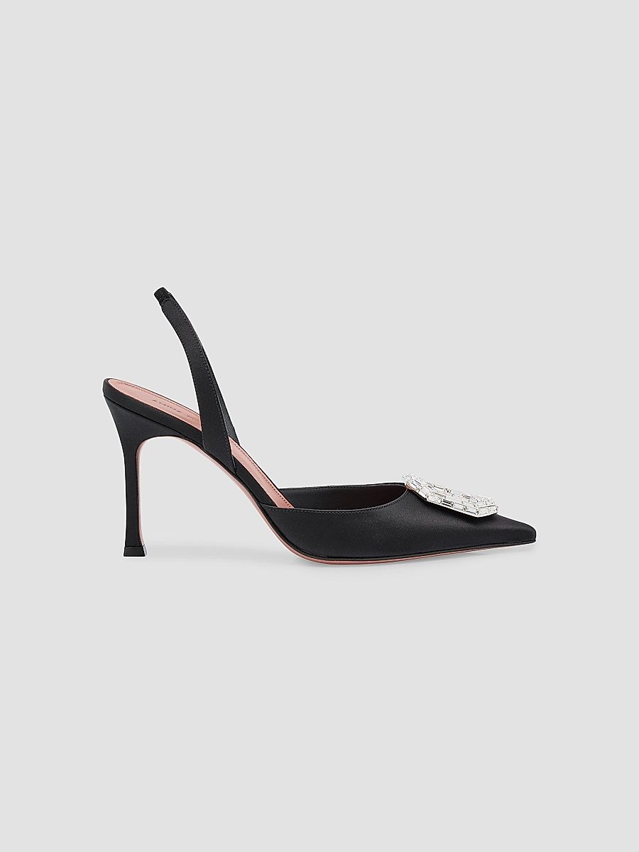 Women's Camelia 90MM Embellished Satin Slingback Pumps - Black - Size 12