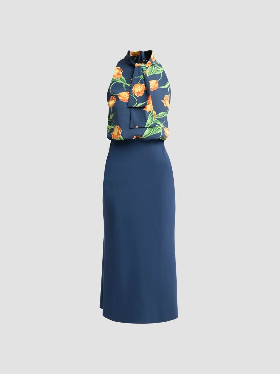 Chiara Boni La Petite Robe Women's Silke Floral Drape Midi Dress - Tulip Blue - Size 10