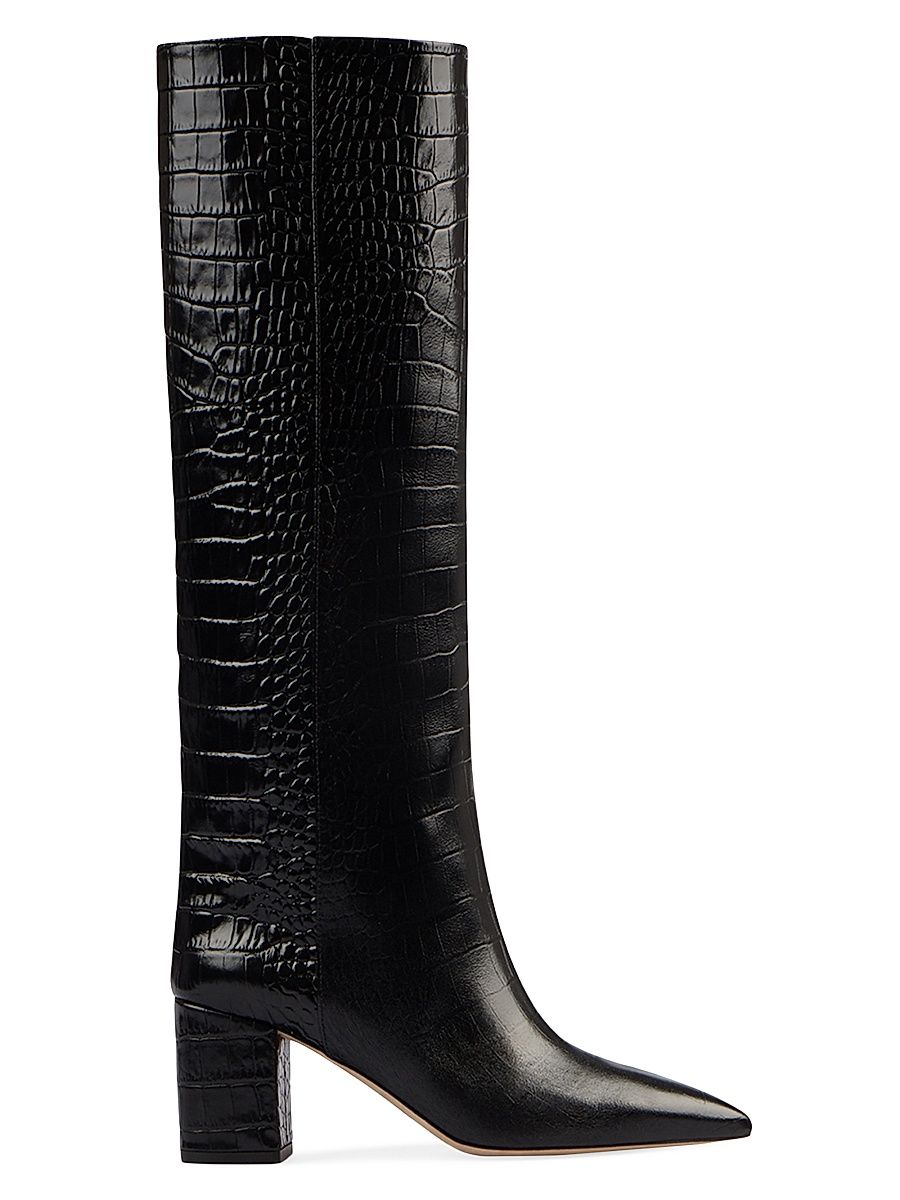 Women's Anja 70MM Crocodile-Embossed Leather Boots - Cioccolato - Size 10.5